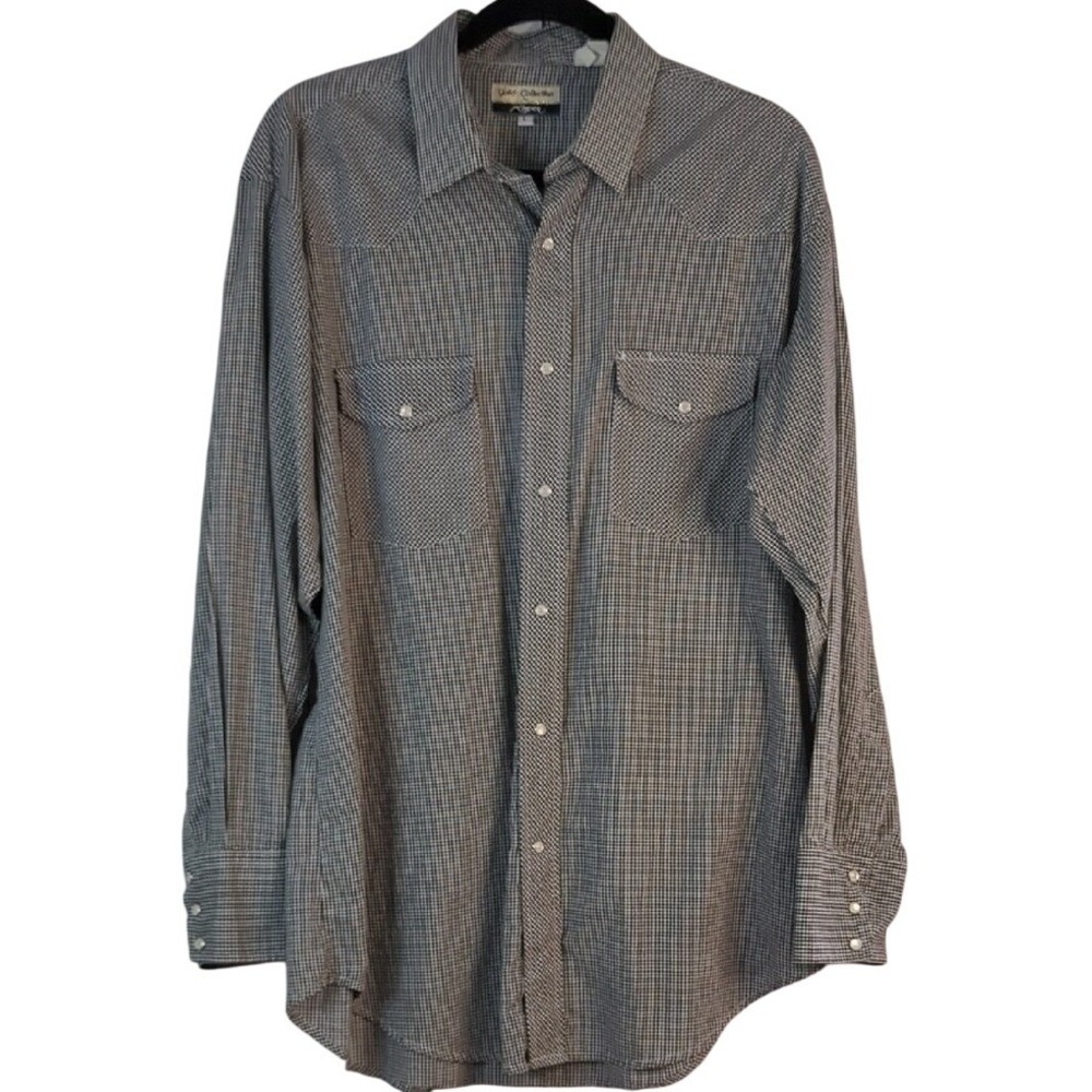 Vtg Roper Pearl‎ Snap Western Shirt Black & White Gingham Cowboy Rancher Large